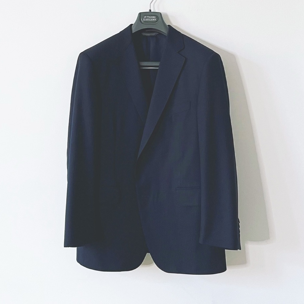 Harry Rosen J.P. Tilford Samuelsohn Navy Blue Chalk Stripe Wool Suit Blazer 40S